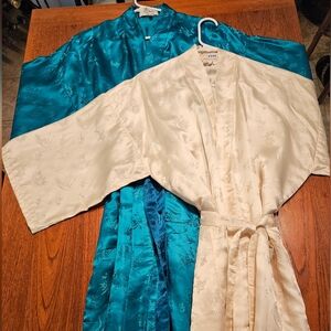 Silk Teal & Cream Robes Set L & XL Like New